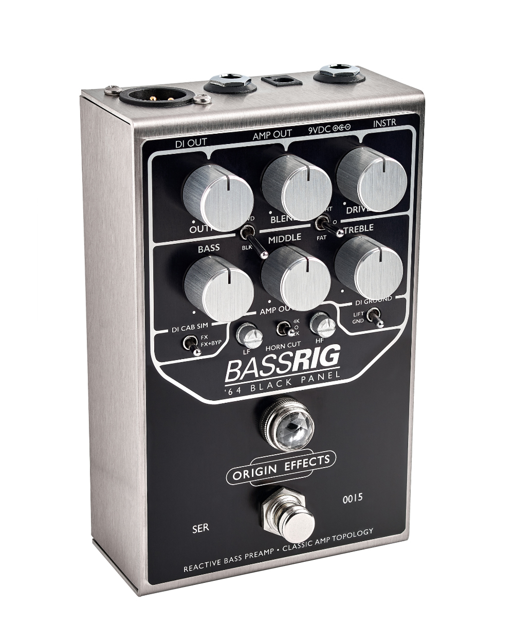 BassRIG '64 Black Panel 상단 노브 구성 클로즈업